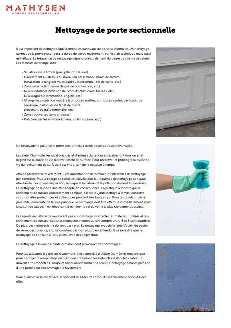 nettoyage porte sectionnelle mathysen